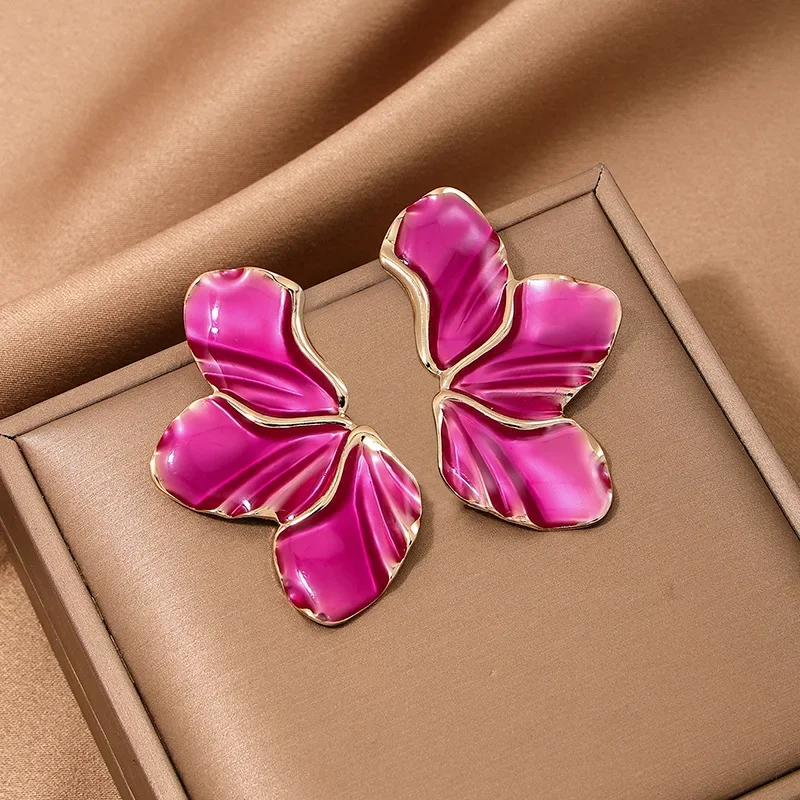 Metal Stud Earrings For Women Colored Enamel Leaves Geometric Ear Accessories Party Holiday Gift OL Fashion Jewelry E460