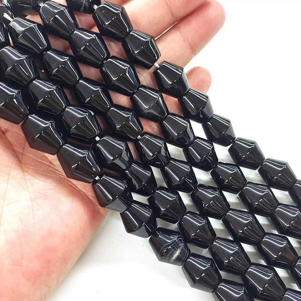 Natural Stone Lantern Shape Black Agate Bead Healing Crystal Hexagonal Gemstone Bead for Jewelry Making DIY Bracelet Accessories
