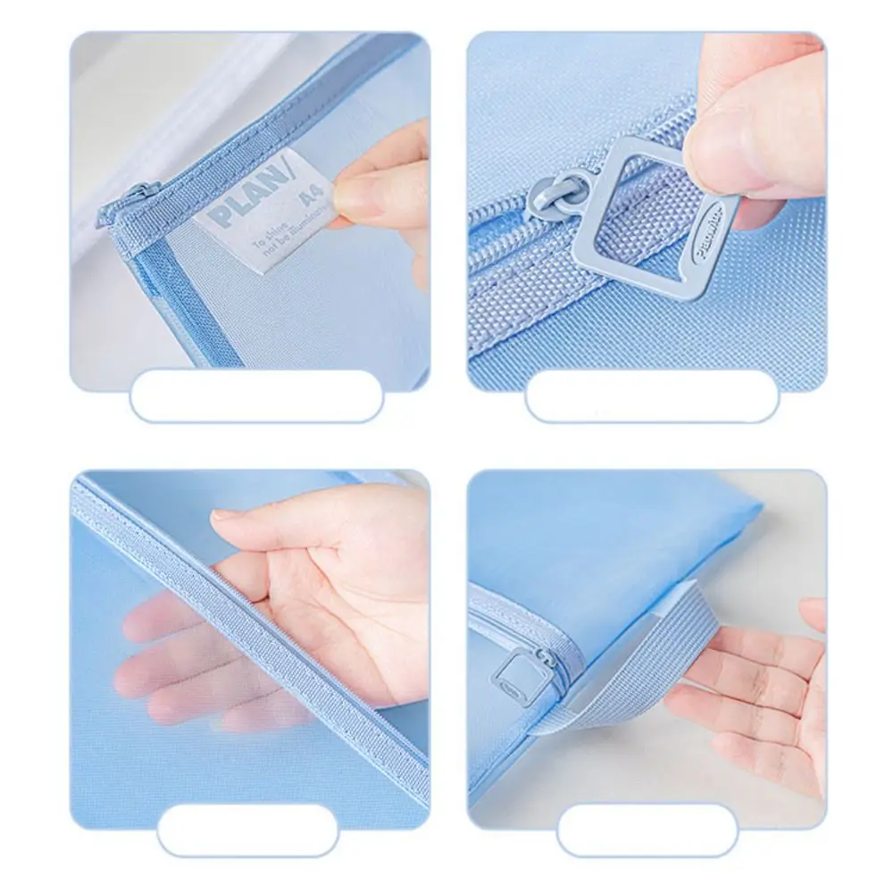 Multifunctional Mesh Zipper Pouch Solid Color Transparent File Folder Bag Large Capacity Nylon Test Paper Storage Bag