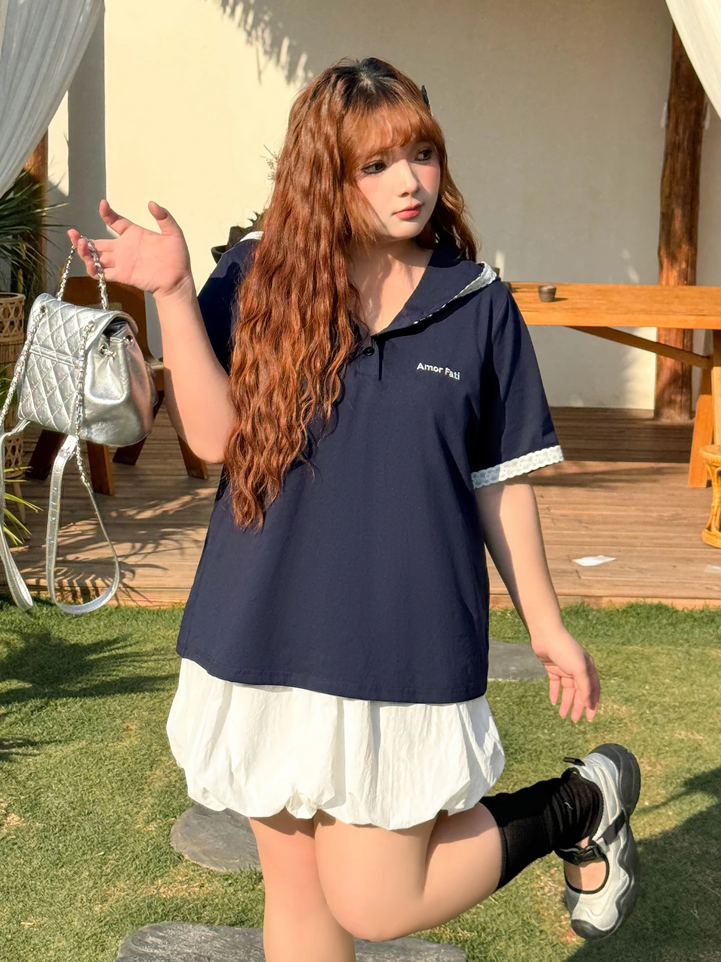 

Футболка-худи больших размеров в уличном стиле с вышивкой и оборками, с коротким рукавом, дышащая, из хлопка, повседневная летняя модель для женщин