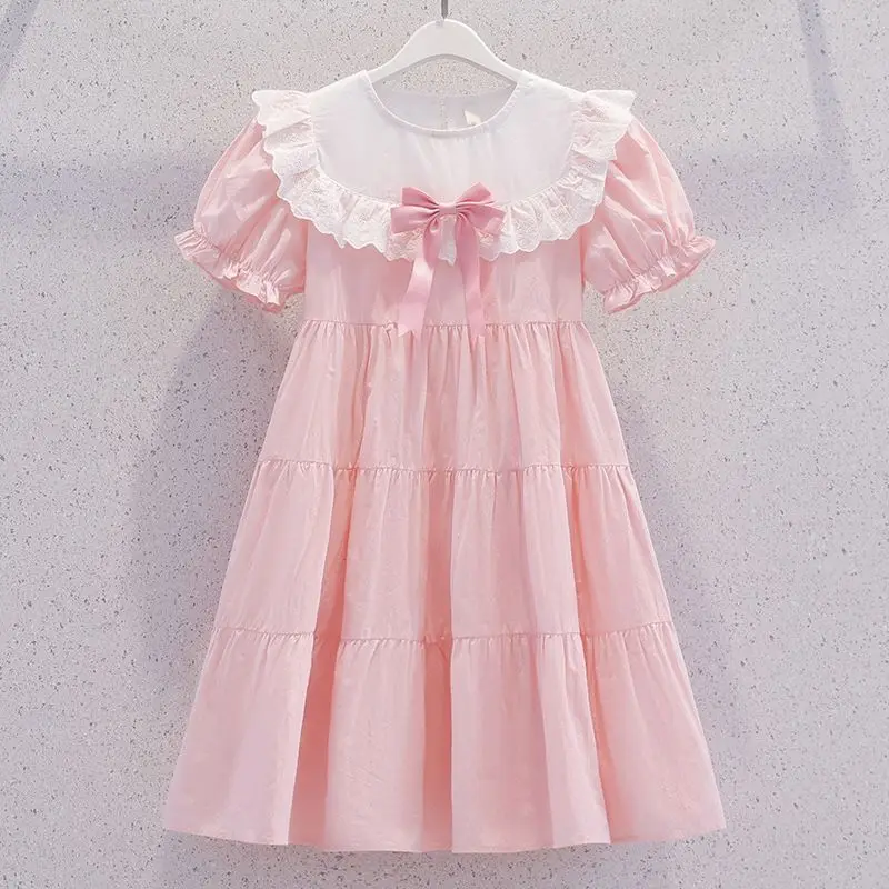 

Girls Casual Dresses Fashion Girl's Dress Princess Dress Summer New Lace Trim Tiered Cake Dress Flower Girl Dresses 4-12Y