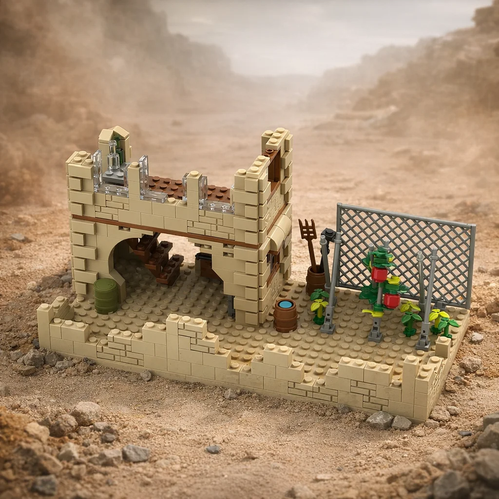 

Конструктор MOC: Сцена военных руин, пустынная поляна, разрушенная стена, база. Набор для сборки модели из кирпичиков DIY. Подарок, для демонстрации.