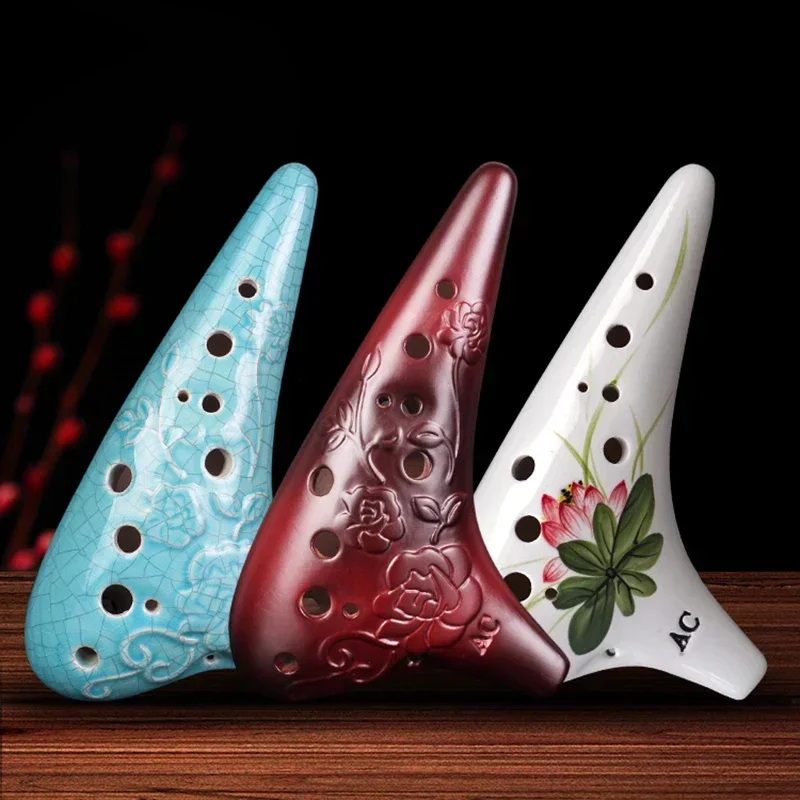 FENGYA Ceramic Ocarina 12 Hole Alto C Key Music Flute Professional Smoked Ocarinas Xun Beginner Traditional Orff Instrument Gift