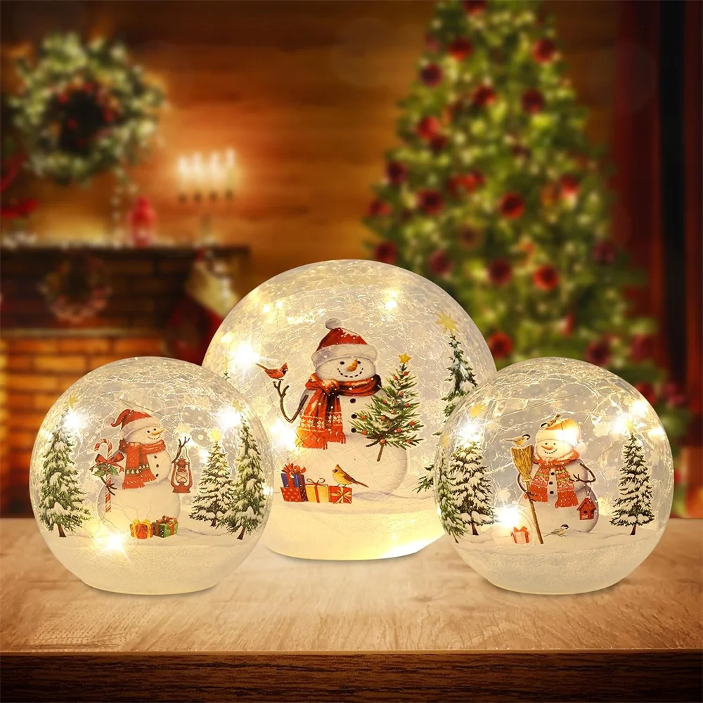 Led Christmas Glass Ball Glass Christmas Ornaments With Led Lights Snowman Crackle Glass Ball Christmas Decorations