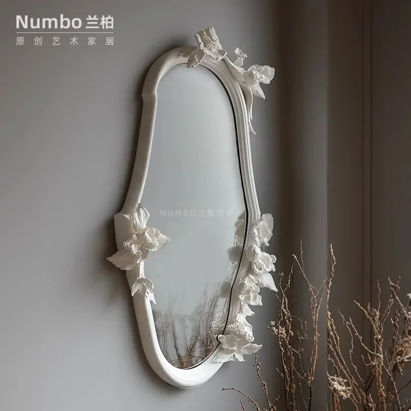 French wall-mounted dressing  retro carved full-body  cream wind wall-mounted fitting mirror floor-to-ceiling