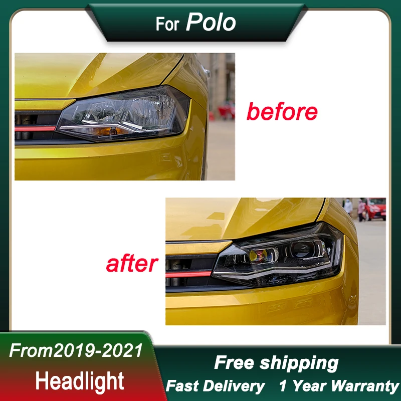 المصابيح الأمامية لتصفيف السيارة الساخنة لسيارة VW Polo plus 19-21 نمط جديد كامل LED DRL مجموعة الإضاءة الأمامية