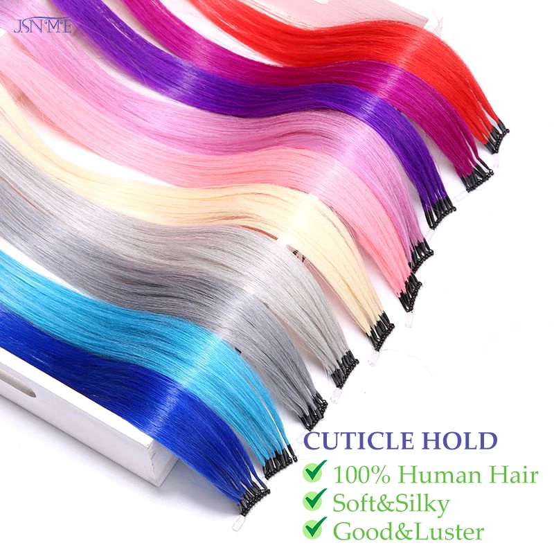 JSNME 8D Color Hair Extensions Natural Real Human Fusion Blue Purple Pink Grey 613 Color  20