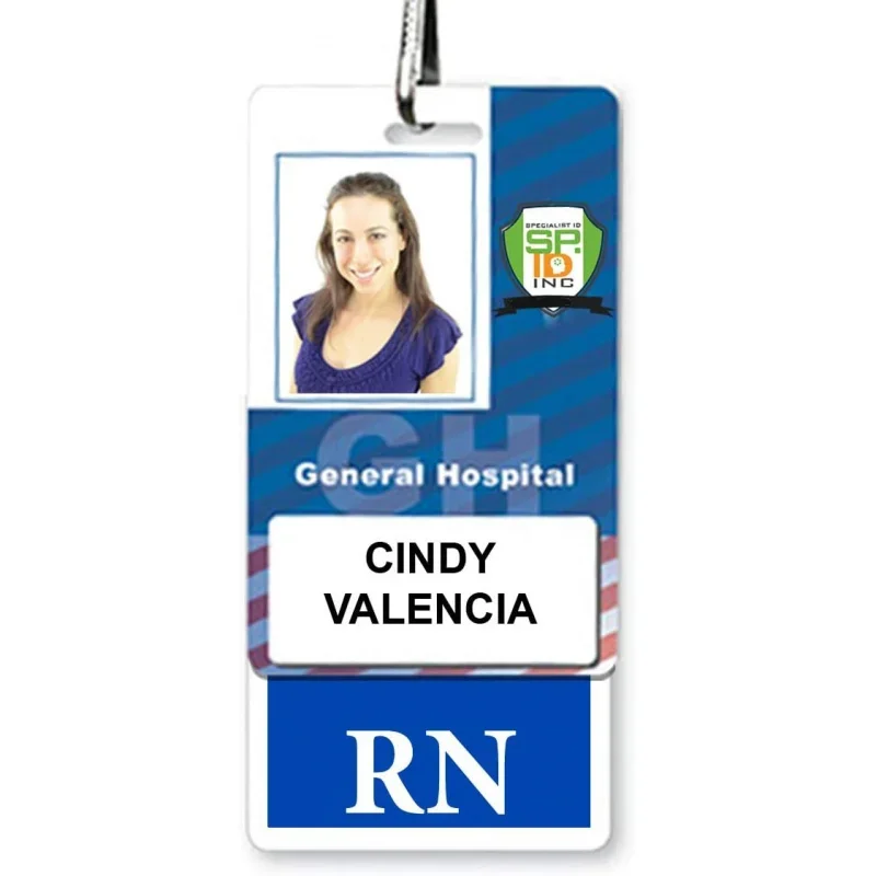 Bulk 50 - RN Registered Nurse Vertical Hospital ID Badge Buddies Nurses with Blue Background by Specialist ID