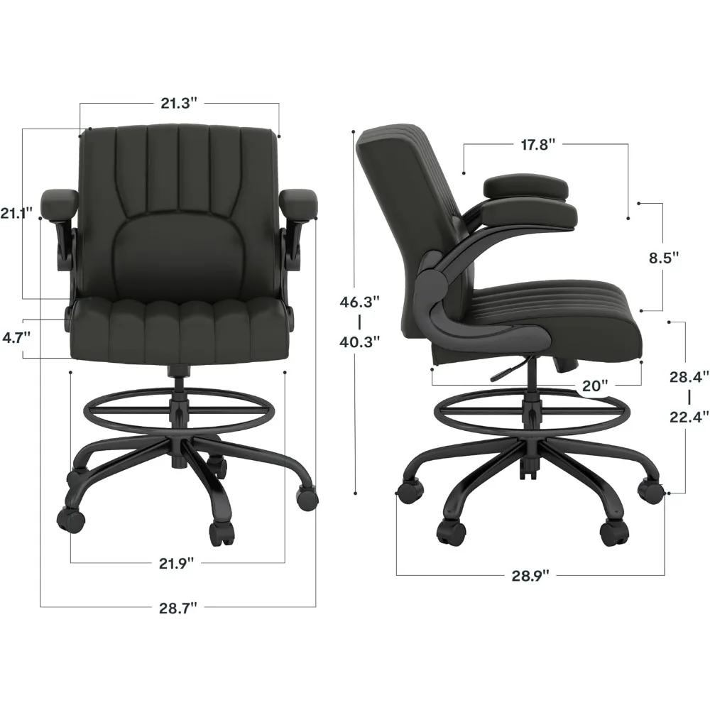 كرسي صياغة FLEXISPOT، كرسي مكتب أسود، كرسي مكتب مريح مع مسند قدم قابل للتعديل/مسند ذراع قابل للطي/4.7 بوصة Th #3