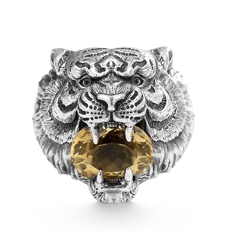 Ruibeila-citrino Zodíaco, tigre bague homme, dominatrice s925, índice de argent y tigre, bague ouverture réglable