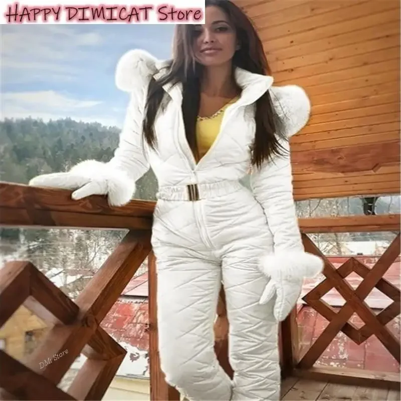 Warm Winter Ski Jacket and Pants for Women, Breathable Snow Suit, Fleece Jumpsuit, Snow Coveralls, Super Warm, One-Piece