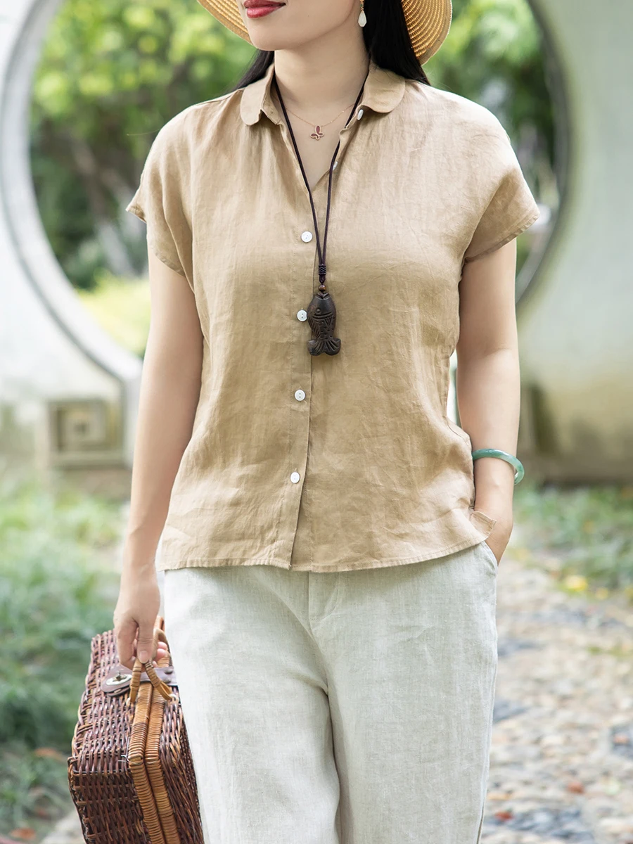 Linen Shirt Breathable - Kemeja Linen Wanita Gaya Jiangnan, Longgar,