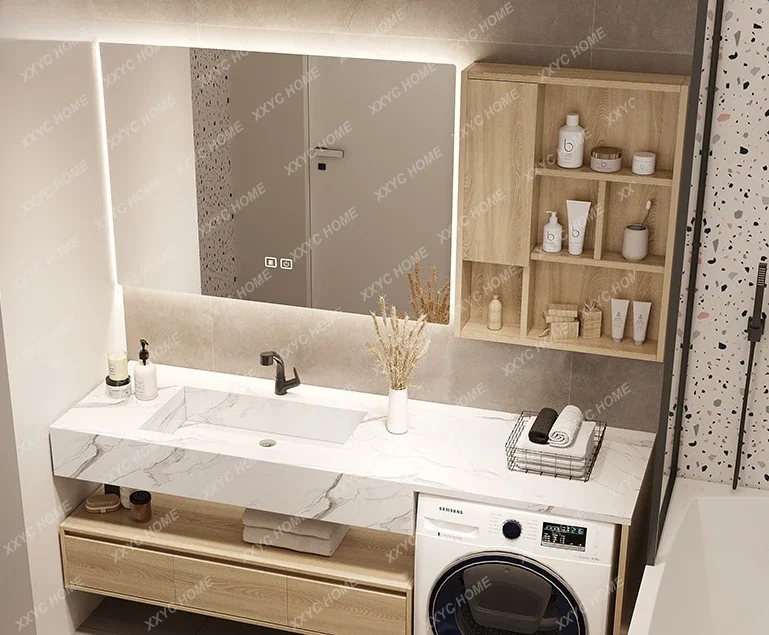 Washing Machine All-in-One Cabinet Combination Stone Plate Bathroom Cabinet Light Luxury Washbasin