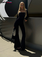 Weird Puss Backless Jumpsuit Women 2024 Autumn New Trend Full Sleeve Bandage Skinny Stretch Casual Solid Street Flare Overalls