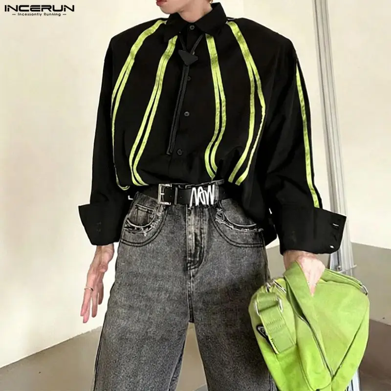 INCERUN Men Shirt Patchwork Color-block Lapel Long Sleeve Men Clothing Loose Streetwear Fashion Casual Tops Male Shirts S-5XL