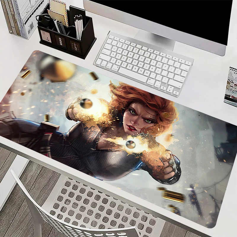 

Black Widow Marvel Desk Mat PC Kawaii Game Cabinet Mousepad Laptop Anime Keyboard Pad Gaming Accessories Mouse Pad Girl Carpet