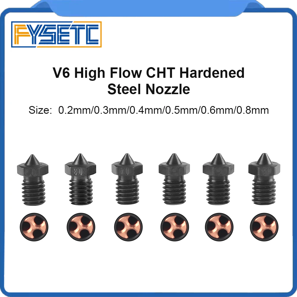 High Flow CHT Hardened Steel E3D V6 Nozzle 0.2/0.3/0.4/0.5/0.6/0.8mm 3D Printer Nozlles for 3D Printer Accessories