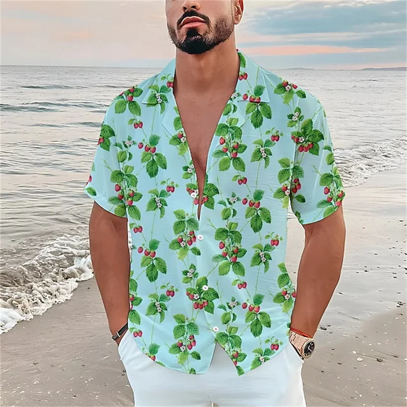 Camisa hawaiana con estampado 3D de flores para hombre, cárdigan de manga corta, color amarillo claro, playera tropical, SX-5XL