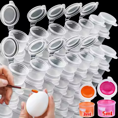 20/10Strips Plastic Empty Paint Box with Lids Open Acrylic Paint Container Pots for Kids Classroom School Painting Art Supplies