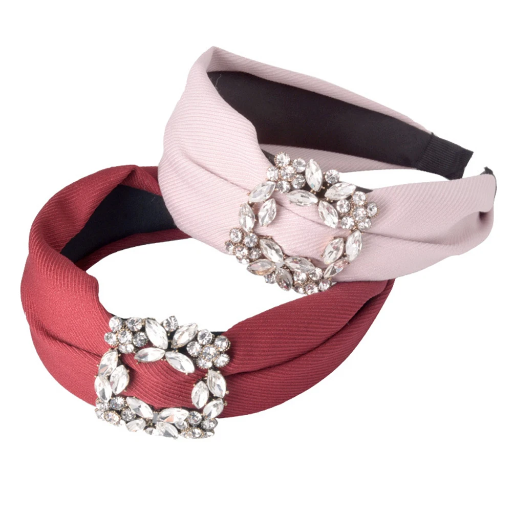 

1pc Wide Cloth Hair Headband Rhinestone Elegant Fashion Women Daily Party Wear Gift For Female Friends (Pink)