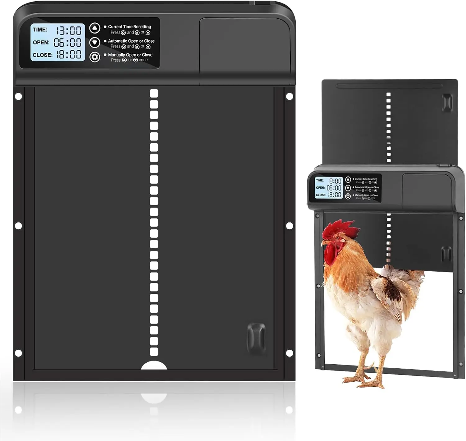 

Dry battery aluminum automatic chicken coop door, equipped with waterproof display timer and intelligent anti pinch protection