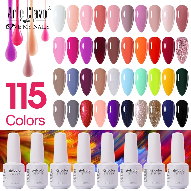 Arte Clavo Art Nails Varnish Top Base Coat Gel Nail Polish UV LED Lamp 115 Colors Soak Off Nail Manicure Semi Permanent 8ml DIY