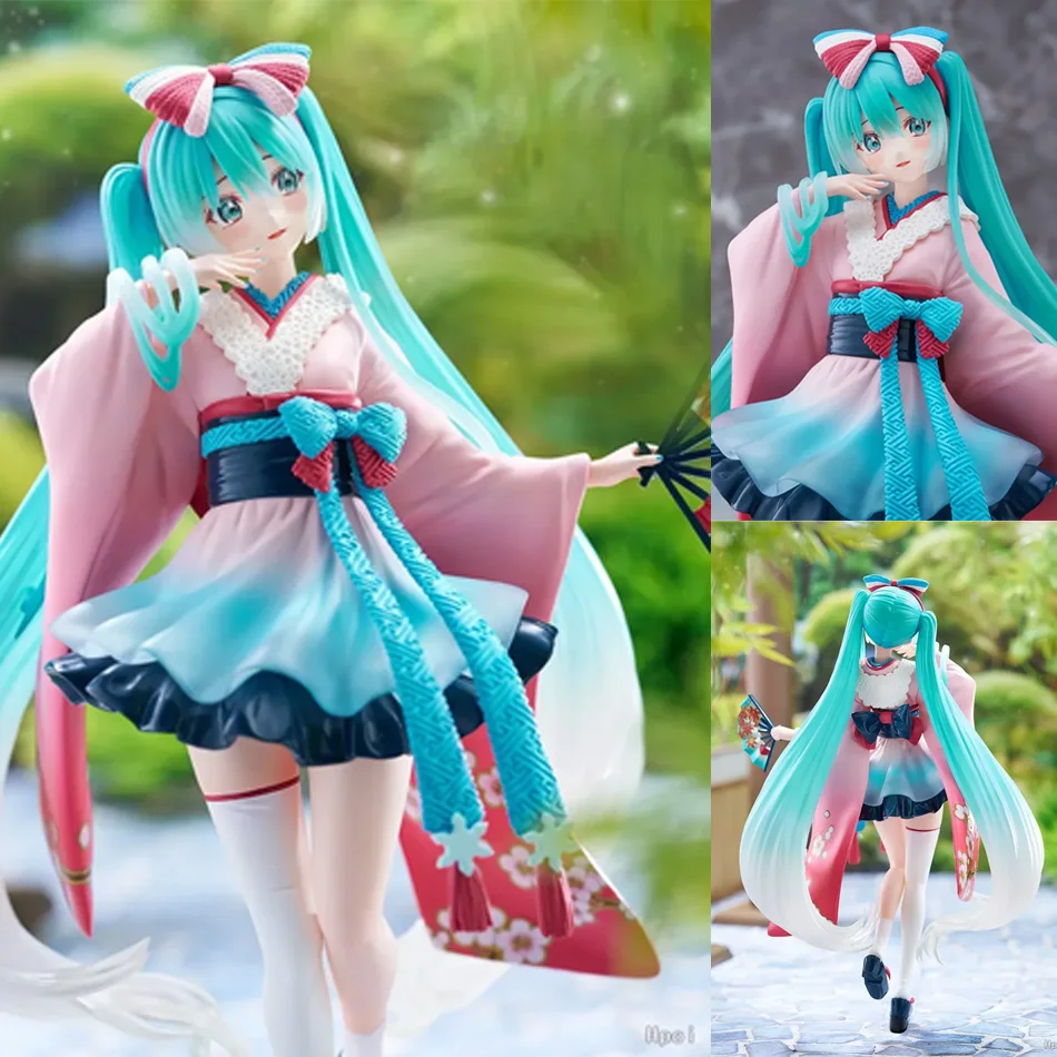 핫 애니메이션 장난감 하츠네 미쿠 애니메이션 피규어 핑크 드레스 앉은 자세 PVC 모델 액션 체리 핑크 벚꽃 장식 선물