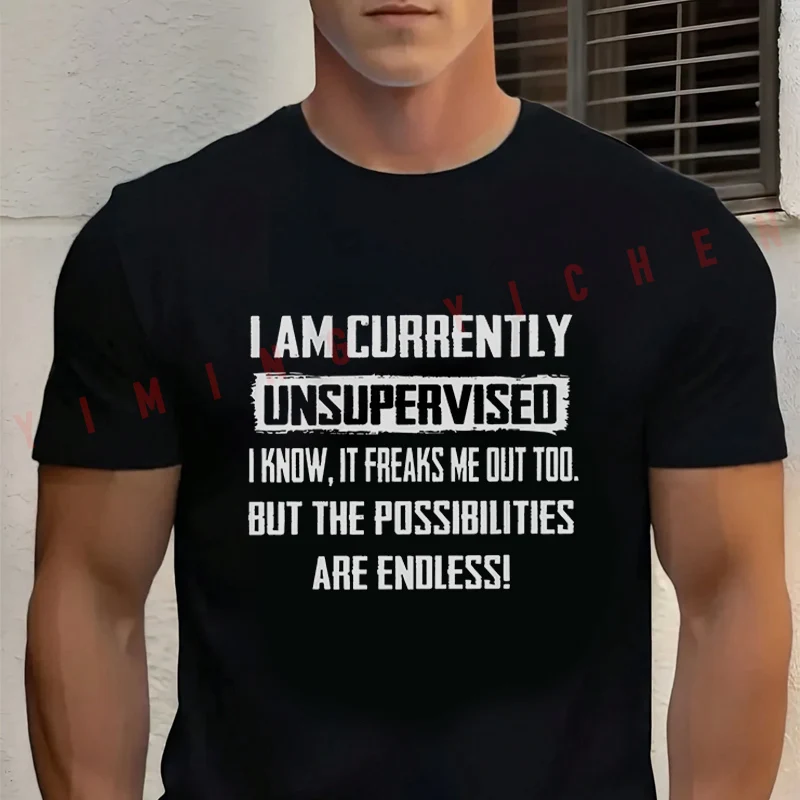 

Men's Summer Cotton T-shirt I Am Currently Unsupervised Moto Tee Casual Short-sleeve Motorbike Cycling Top