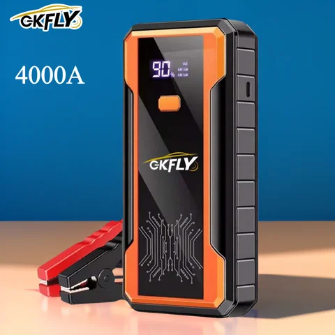GKFLY 12V 차량 점프 스타터 4000A 고출력 리튬 폴리머 배터리 시동 장치 부스터 케이블 포함