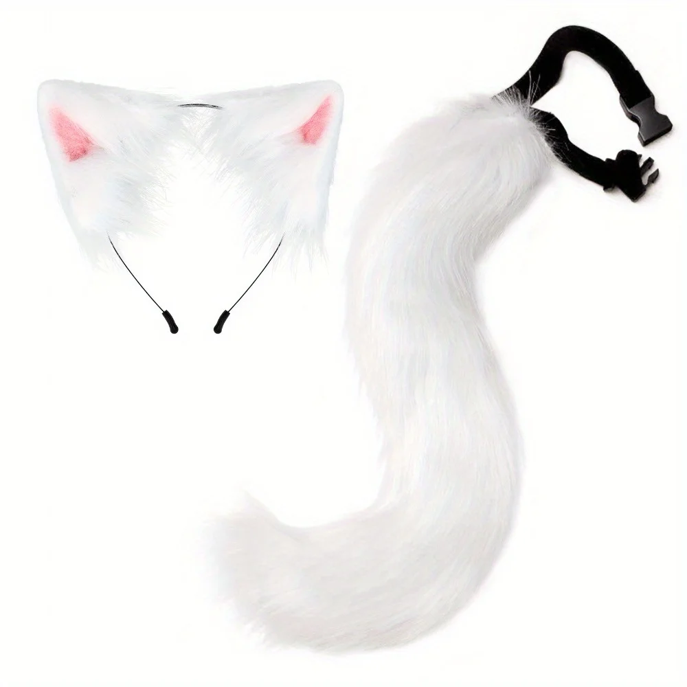 

2025 Halloween Animal Tail & Cat Ear Headband Set - Plush Furry Costume Accessories for Cosplay Events