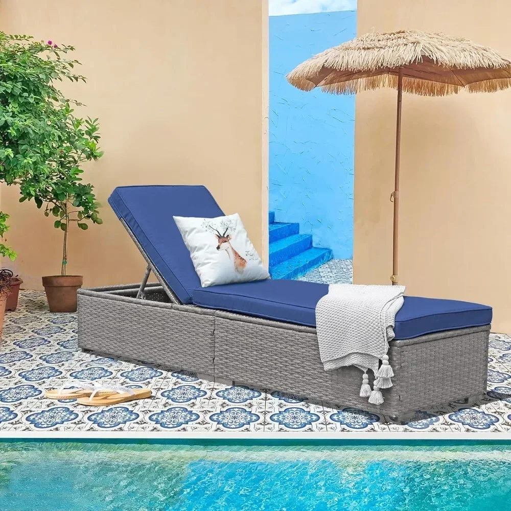 

Outdoor Beach Chairs Lounge Elegant Reclining Adjustable Pool Rattan Chaise Lounge with Cushion, Light Grey,Beach Chairs