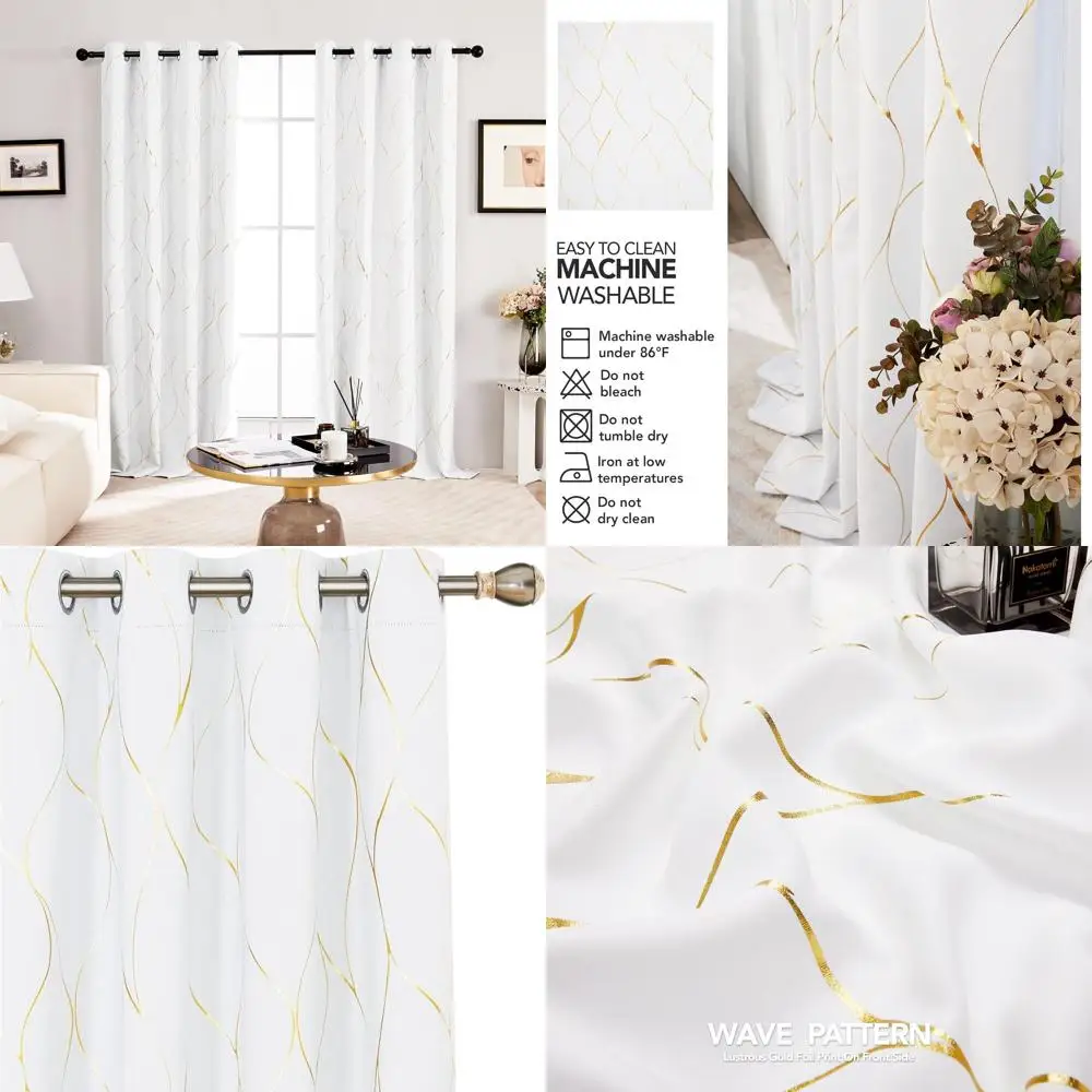 

Термоизолирующие светонепроницаемые шторы, затемняющие занавески, чисто белый волнообразный узор, 52x96 дюймов, 2 панели для спальни и гостиной