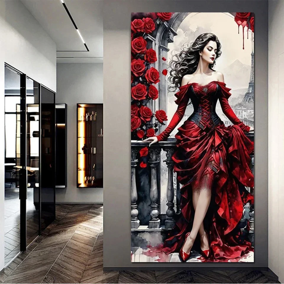 Sweet Woman Rose Diamond painting New Full diamond art Jewelry cross stitch mosaic Picture New Red Skirt Beauty Decor