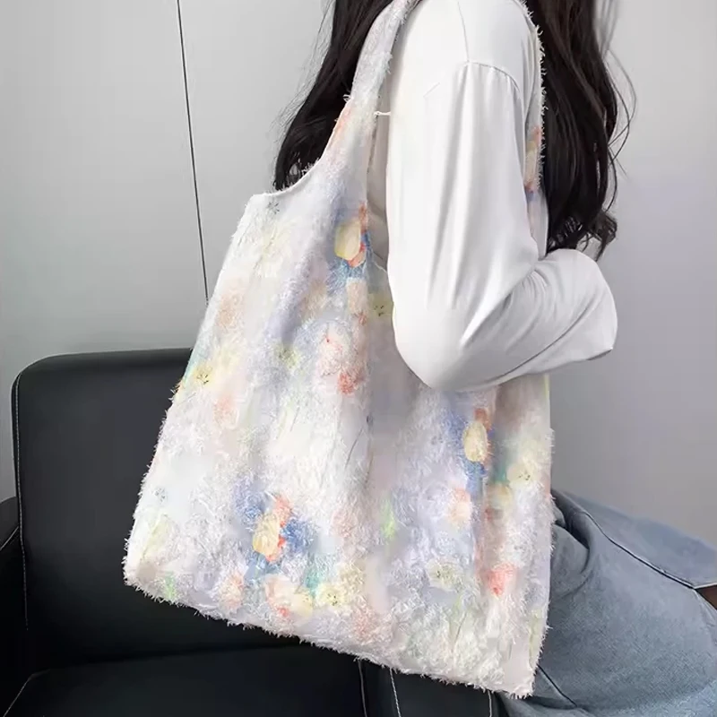 

Large Capacity Lace Flower Tote Canvas Bag Travel Portable Sundry Storage Bag Girls Sweet Shoulder Bag