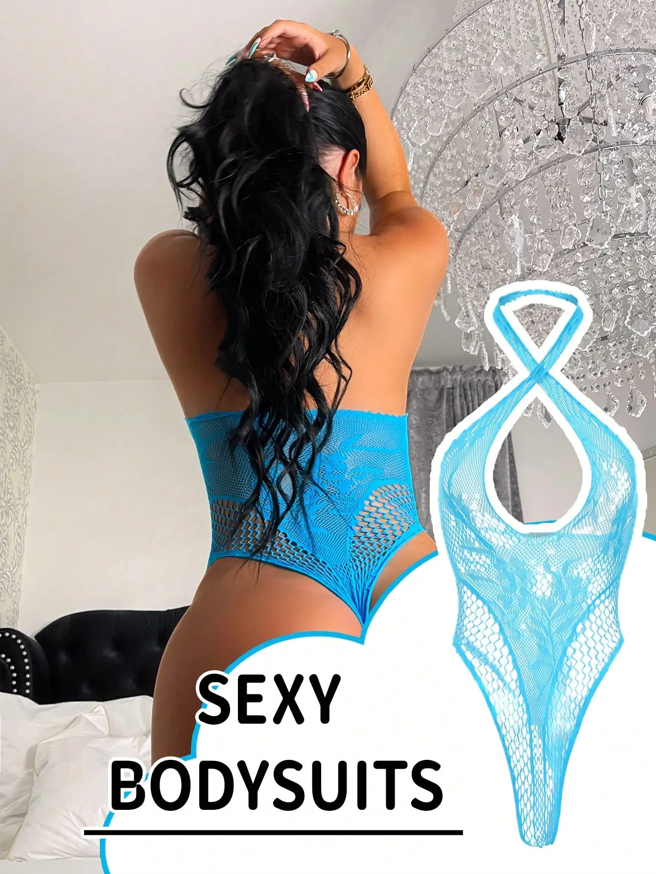 

Женское синее боди, безрукавное, высокоэластичное, для пляжных вечеринок и ночных выходов.