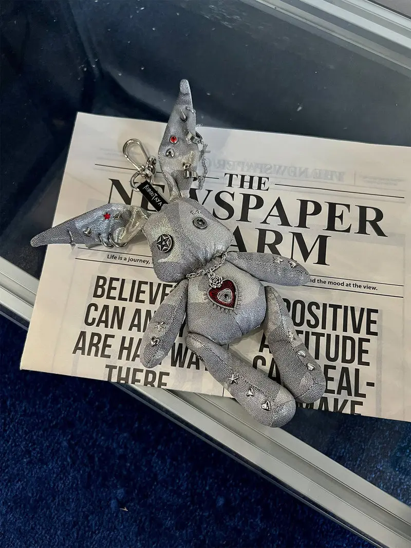 

KUROUTAYA Neon Rivet Rabbit Y2K Handmade Plush Bunny Keychain Millennial Gothic Punk Stuffed Animal Bag Charm For Bag Decoration