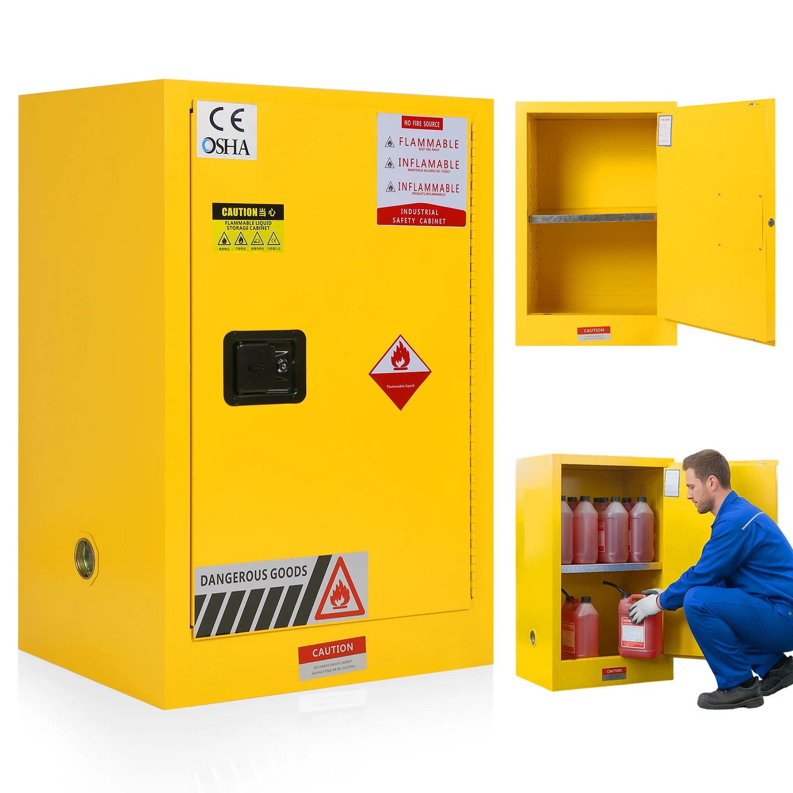 Lemari Penyimpanan Bahan Berbahaya 12 Galon 22.8in L X 18.1in P X 35in T F ﻿ Lemari Penyimpanan Cairan Bahan Bakar dari Baja untuk Industri dan Rumah Tangga