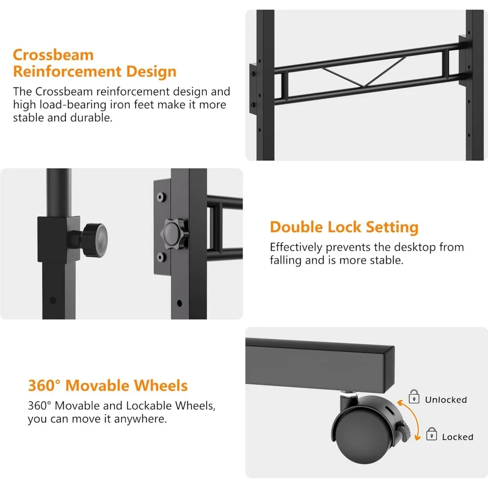 مكتب محمول بارتفاع قابل للتعديل مقاس 32 بوصة للمكتب المنزلي، مكتب صغير للجلوس مع عجلات لبيئة العمل المريحة #6