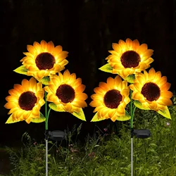 1pc LED Three-head Solar Simulation Sunflower Flower Light, Waterproof Rainproof Windproof Sun Protection