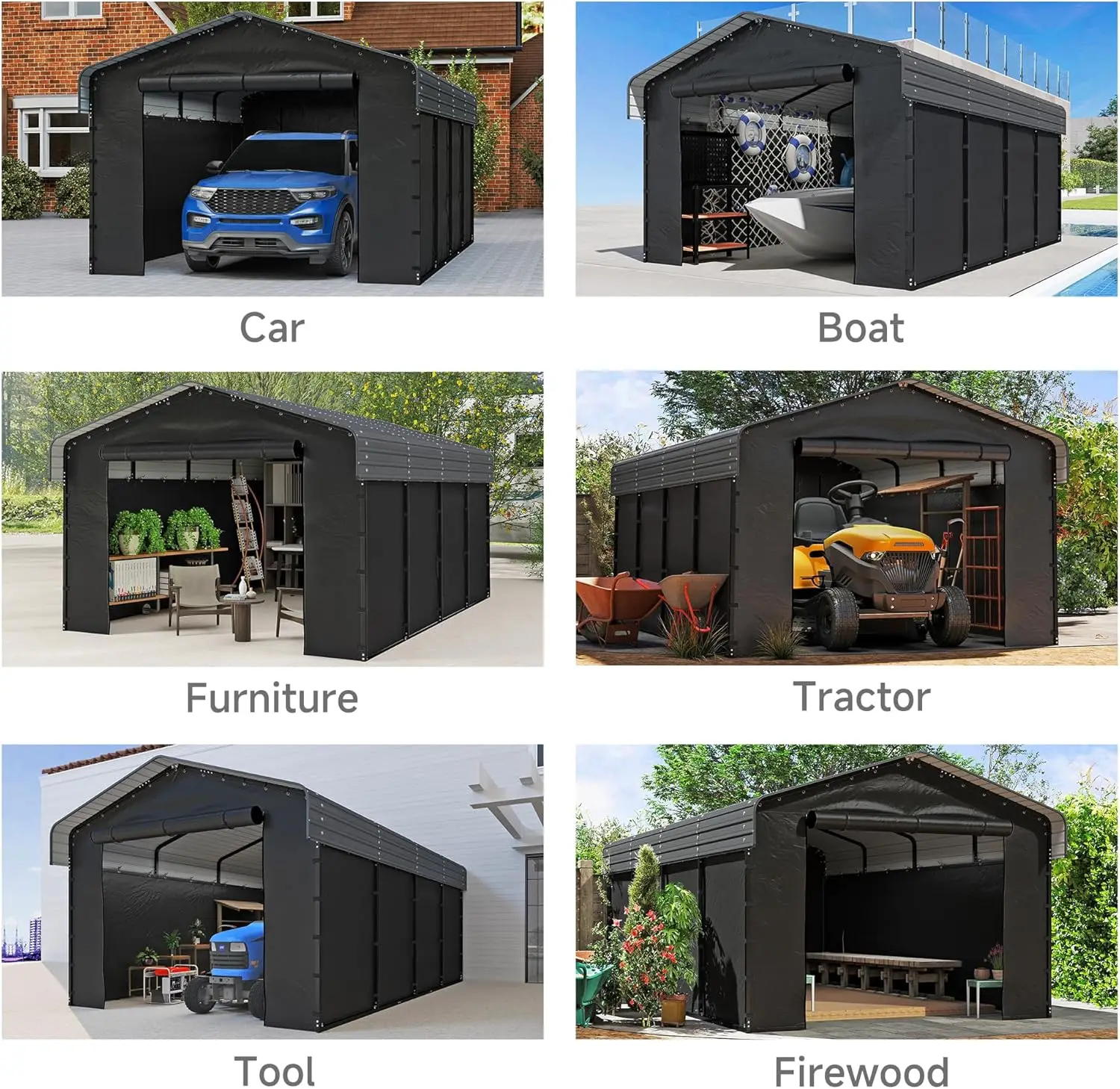 Heavy Duty Galvanized Steel Carport Modern Minimalist Outdoor Shelter Powder Coated Frame Waterproof Sunscreen Custom Size view 5