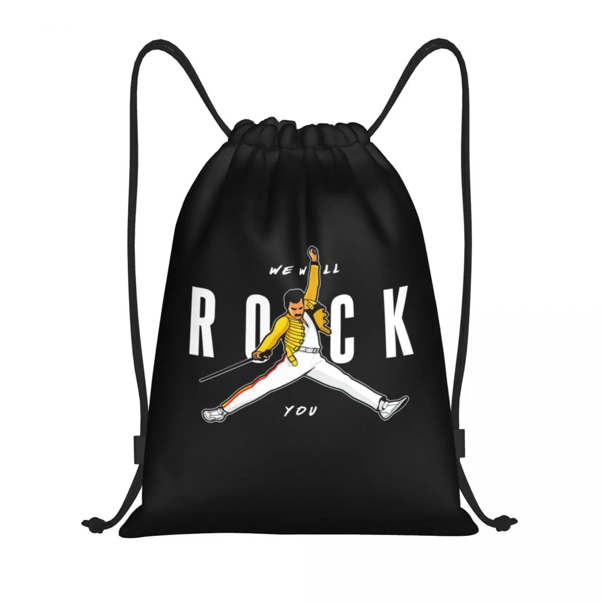 Freddie Mercury Drawstring Bags para homens e mulheres, Foldable Gym Sports Sackpack, Rock Pop Music, Mochilas de armazenamento de compras