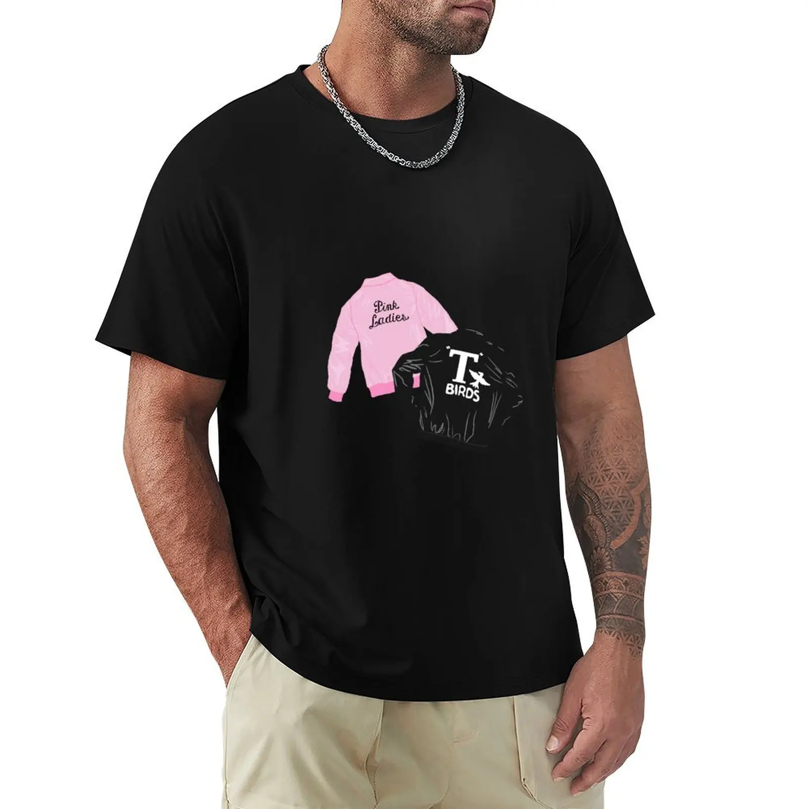 

Grease Pink Ladies T Bird Jackets T-Shirt Essential Solid Color T-Shirt