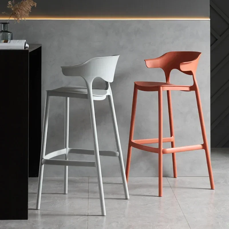 Nordic Simple Bar Stools Modern Minimalist Plastic Chairs Stackable High Stool with Backrest Space-Saving Design