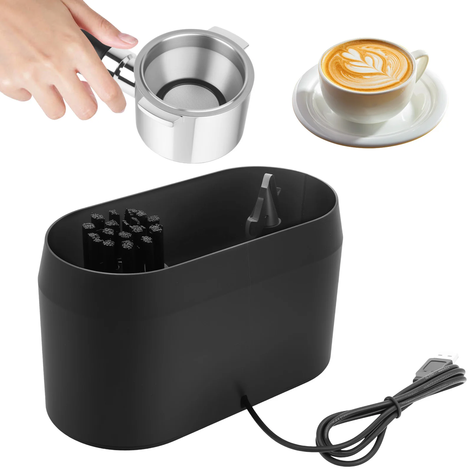 

Automatic Knock Box Cleaner Electric Automatic Knock Box Cleaner Coffee Portafilter Cleaning Kit with Holder Cleaning Brush