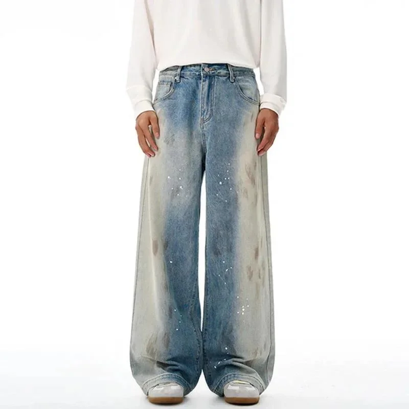 

Niche Design Men's Denim Pants Splash-ink Contrast Color Casual Streetwear Straight Leg Jeans Loose Male Bottom Chic 9WS2LU