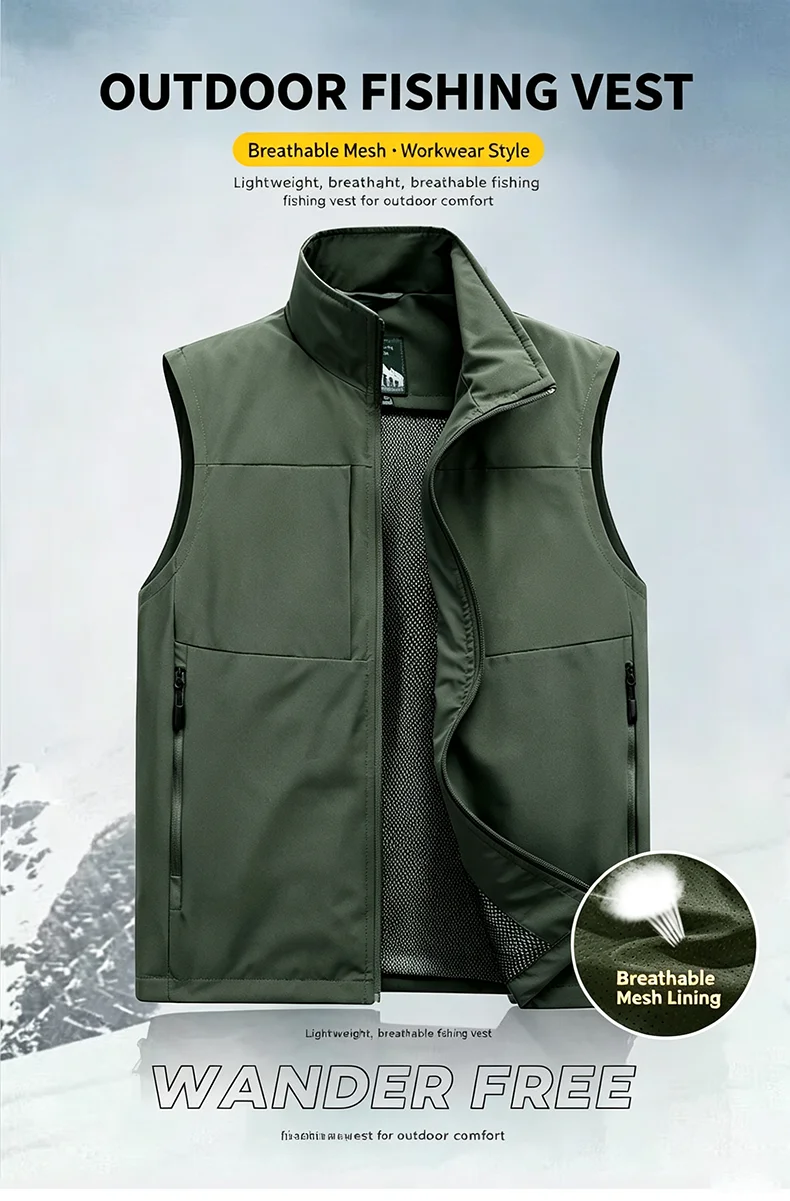 LNGXO Herren- und Damen-Anglerweste, Arbeitsweste mit mehreren Taschen für Herbst, Frühling, Outdoor-Sport, Wandern, Camping, Angelbekleidung – Detail 3
