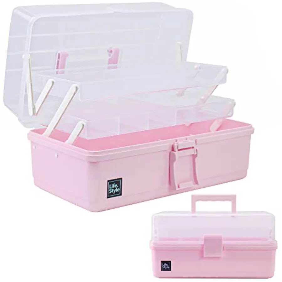 

13 inch Art Craft Organizer Storage Box with 3 Layer Multipurpose Plastic Tool Box with Handle for Sewing Art Supply Medicine N