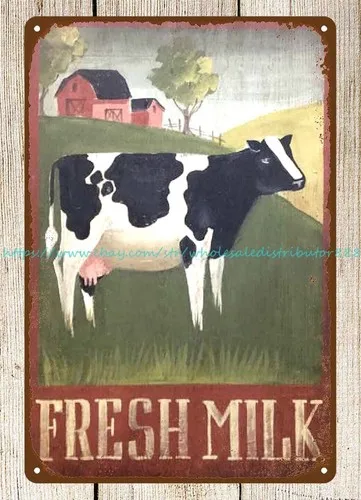 fresh milk cow farm ranch dairy metal tin sign home decor retailers
