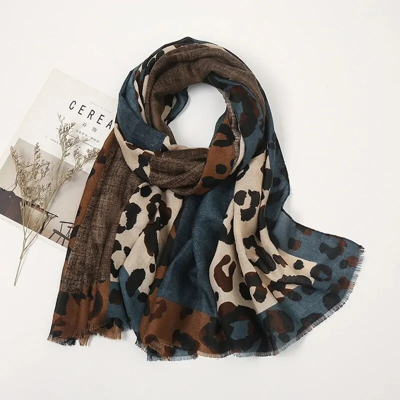 Versatile Cotton Leopard Scarf Women Thin Brown Shawl Double Color Warm Shawl Fashionable Commuting Style