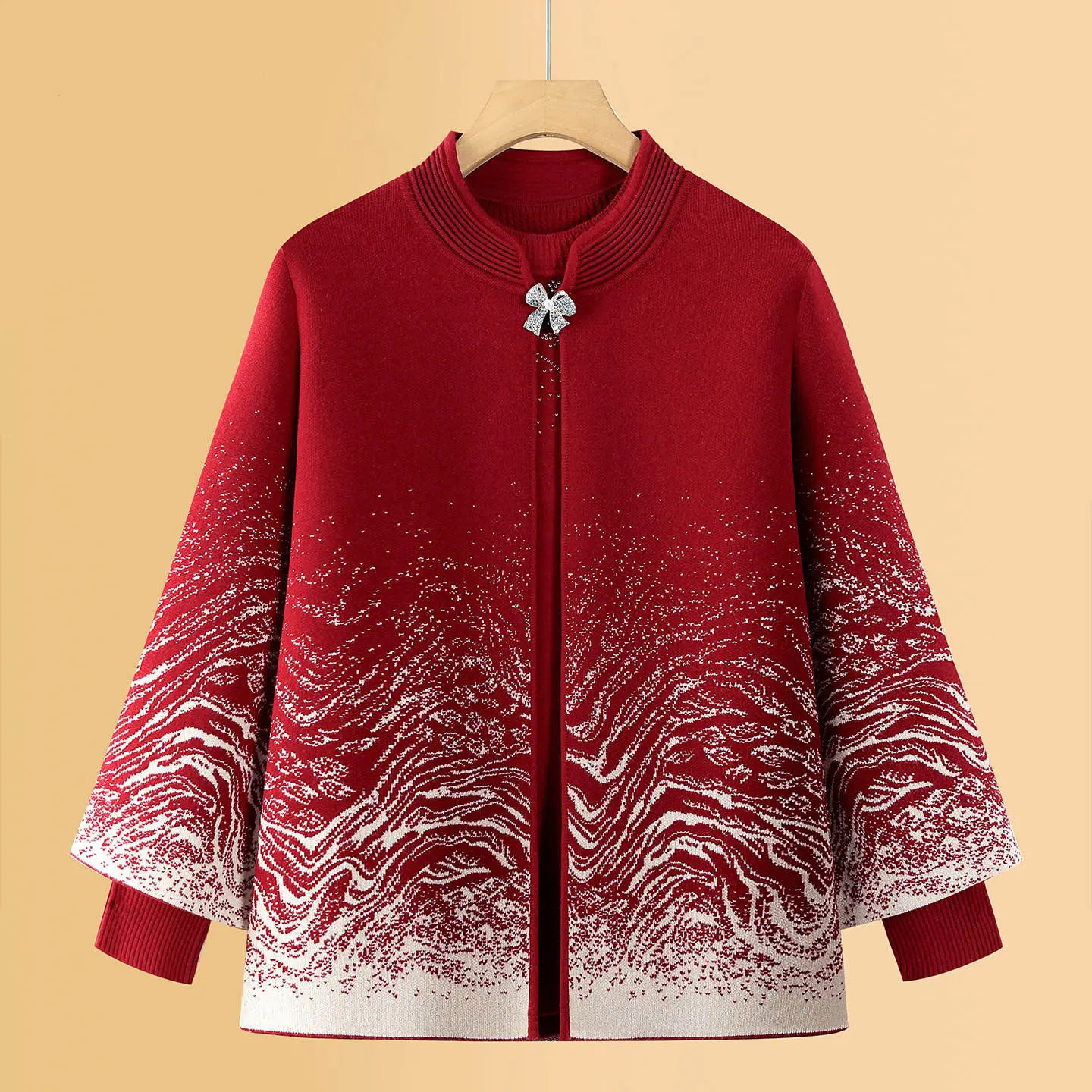 

andma's Autumn Knitted Outerwear Set for Middle-Aged And ly Women Warm Ethnic Sle Loose Fit V-Ne Silk Material